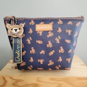 Dwell Studio Navy Teddy Print Cosmetic Zip Pouch NWT